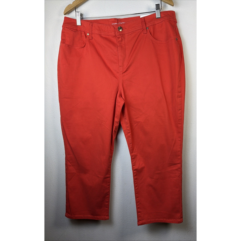 Chico's Platinum Crop womens 16 petite Denim Jeans sateen girlfriend red NWT